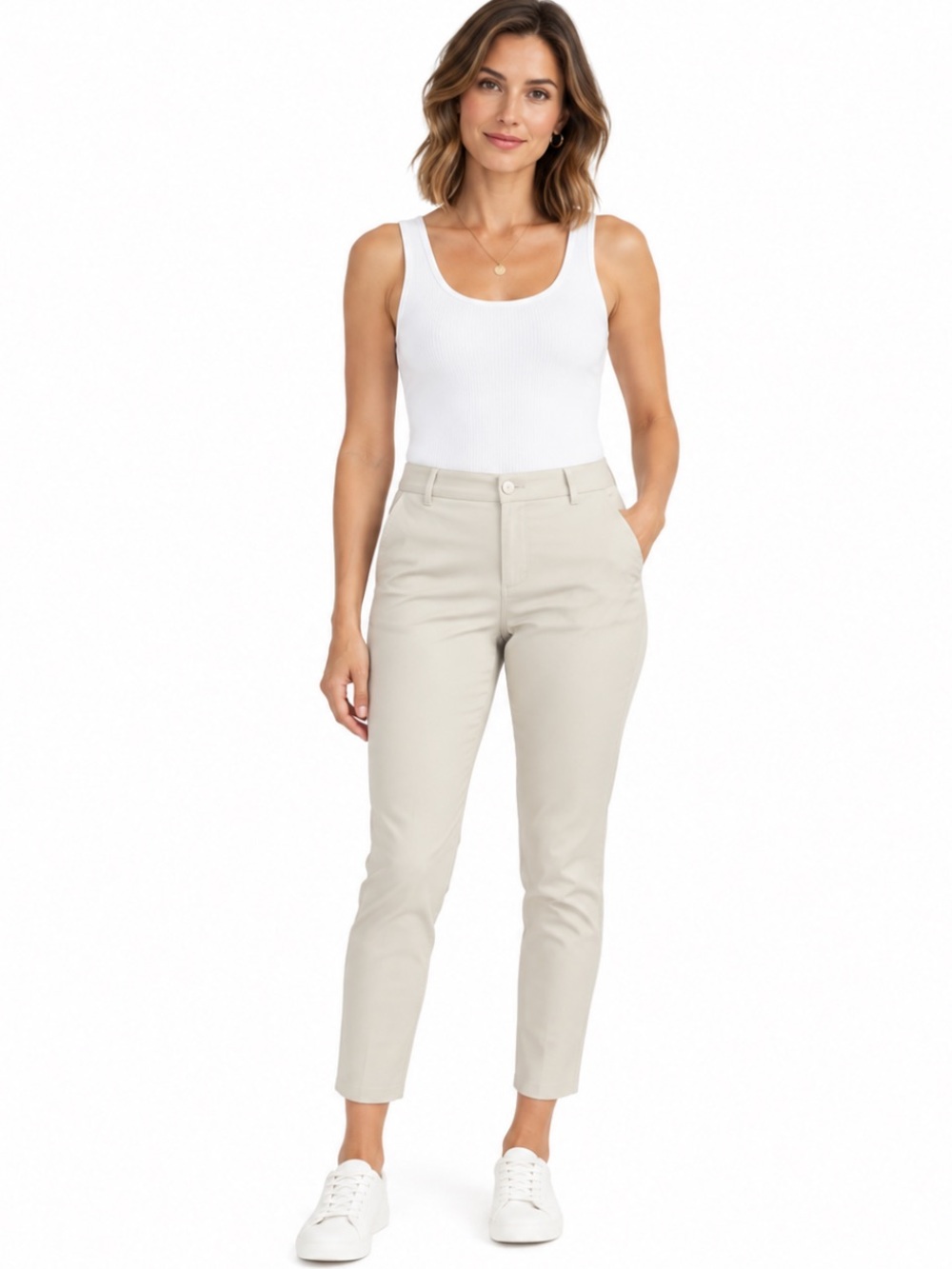 LOFT Skinny Ankle Curvy Mid Rise Pants Beige NWT 10